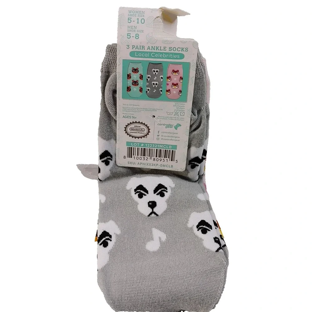 Animal Crossing New Horizons 3 Pair Ankle Socks Shoe Size Men 5-8 Women 5-10